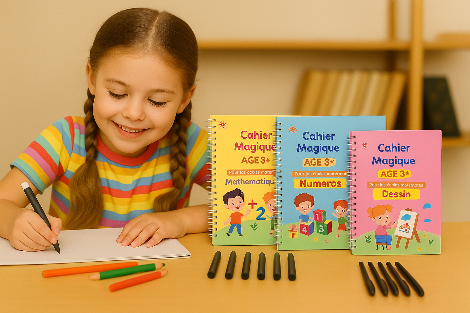 Melia™ – Cahier d’Écriture à Rainures Magiques (Pack Complet)